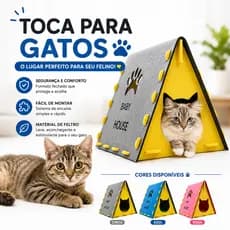 Casa Toca Cama para Gatos Dobrável + Arranhador em Feltro Casinha Pet Confortável Cinza Rosa Azul