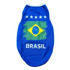 Roupa do Brasil para Pet Cachorro Gato Camisa Regata Futebol Time Copa do Mundo Azul Confortável