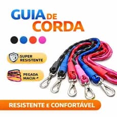 Guia de Corda 1,2m Reforçada Resistente Pet Cachorro Caes Mosquetão Acabamento Termo Retratil