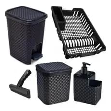 kit de Pia e Cozinha suporte bucha pia Lixeira pedal lixeira pia Rodo Escorredor  Kit 5 Pecas