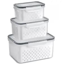Organizador com 3 potes Herméticos De Geladeira para frutas, alimentos  inclui Cesto tampa