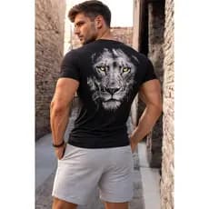 Camiseta Masculina Original Leão Premium Gola Redonda Preta Não Desbota/Encolhe