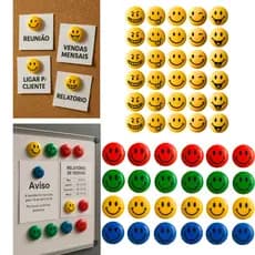 Kit 24 Ímãs Emojis Magnético Redondos Coloridos 2cm Decorativos Quadro Lousa Mural Escritório Escola