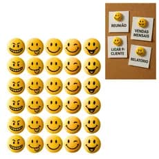 Kit 20 Imãs Emojis 2cm magnético animado geladeira lousa quadro mural alta fixação escolas empresa c