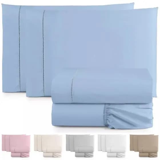 Lençol King 3 Peças 100% Algodão Jogo Roupa de Cama 400 Fios Ponto Palito