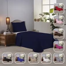 Kit Cobre Leito Solteiro 2 Peças Colcha Matelada Dupla Face Macia Confortável Microfibra Hotel Luxo