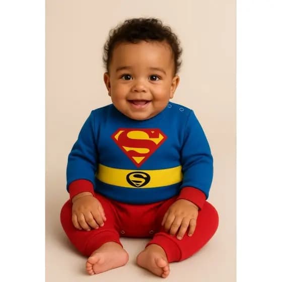 MACACÃO SUPER MAN PARA BEBÊ FANTASIA MENINO PERSONAGEM  ALGODÃO SUPER HOMEM BABY MÊSVERSÁRIO SUPER HERÓI