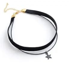 Colar Choker Estrela Negra Acessório Preto Dourado Delicado Gótico Boho