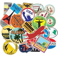 Kit 101 Adesivos Países Cidades Turismo Stickers Mala Carro Viagem Decoração