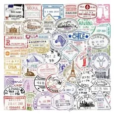 50 Adesivos Carimbos Passaporte Viagem Países Decoração Mala Bagagem Vinil PVC