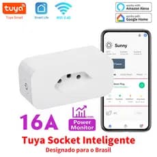 Tomada inteligente 16a brasil padrão wi-fi com monitor de energia, app tomada inteligente wifi
