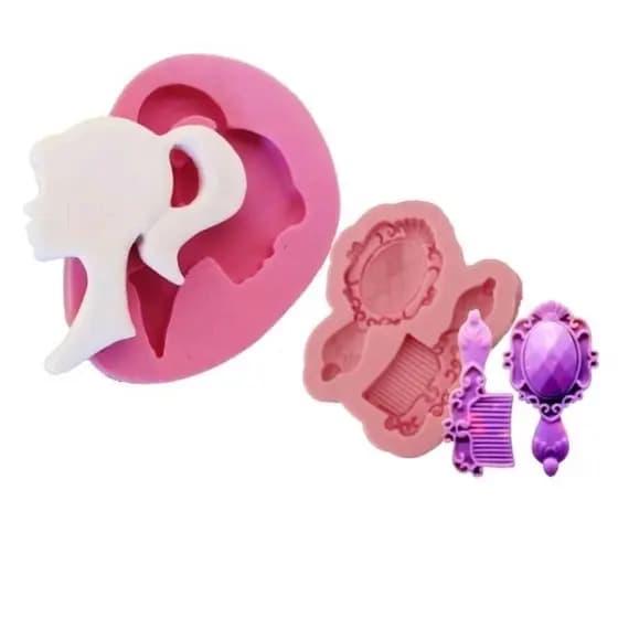 Molde de silicone - Silhueta Barbiee/pente e espelho.