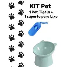 KIT Pet Tigela e Suporte para Lixo Cães e Gatos Comedouro/Bebedouro/Suporte Lixo