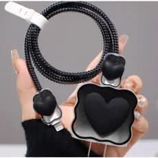 KIT 5 Peças Organizador para iPhone 18/20W 3D Coração Black Acessórios para Celular