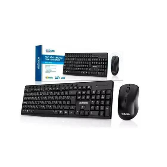 Combo 1x Teclado + 1x Mouse Exbom Preto ABNT2 2.4GHZ BK-S1000M Multimidia Sem Fio
