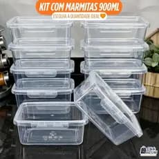 Kit Marmitas Fitness 900ml com Travas Laterais - Plástico Reutilizável, Alimentos, Organizadoras.