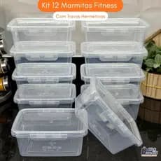 Kit 12 Marmitas 900ml com Trava Lateral -Pote Plástico para Alimento Micro-ondas Freezer Lava-Louças