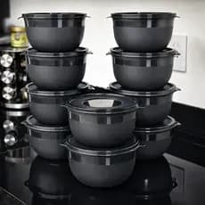 Kit 10 Bowl Plastico Preto com Tampa ---> Resistente 1300ml Organização de Alimentos Cozinha marmita