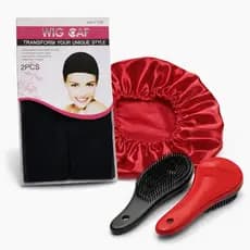 Kit Day After 1 touca de Cetim , 2 Touca Nero wig cap e 1 Escova Magica Cabelo