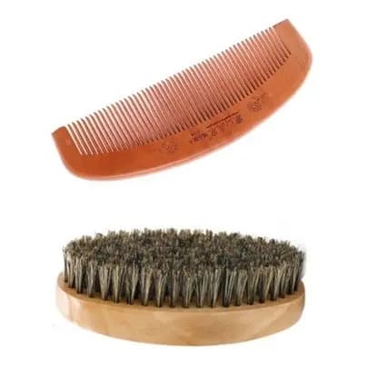 Pente De Madeira Cabeleleiro + Escova P/ Barba Bigode Waves Barba