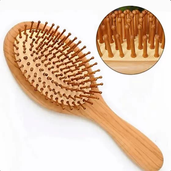 Escova de Bambu Madeira Natural para Cabelo Antifrizz