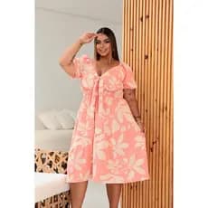 Vestido Feminino Plus Size Evangelico Duna Decote V 3/4 Casual Midi longo