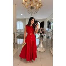 Vestido Feminino Longo Chamise Com Botões e Cinto Babado 3 Marias Moda tendencia Premium
