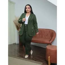 Conjunto Feminino Plus Size Max Blazer e calça Moda Blogueiras conjuntinho Luxo Premium g2 g3