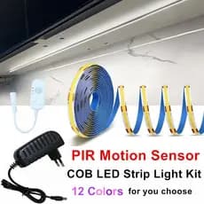 Conjunto Completo De Luzes De Tiras COB Led Com Sensor De Movimento PIR Lâmpada De Fita Adesiva Flexível Macia Para Armário De Quarto Cozinha Cama