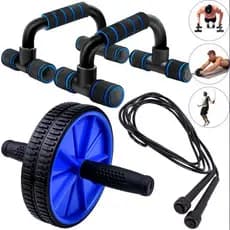 Kit Fitness Roda Abdominal Barra de Flexão e Corda