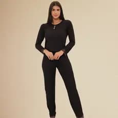 Pijama Canelado Longo Calça Feminino Blogueirinha