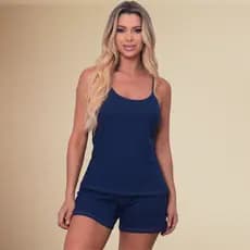 Baby Doll Short Doll Pijama Feminino canelado liso linha noite
