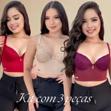 Sutiã reforçado sustentação soutien renda push up Kit com 3