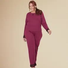 Pijama Canelado Longo Plus Size Calça Comprida
