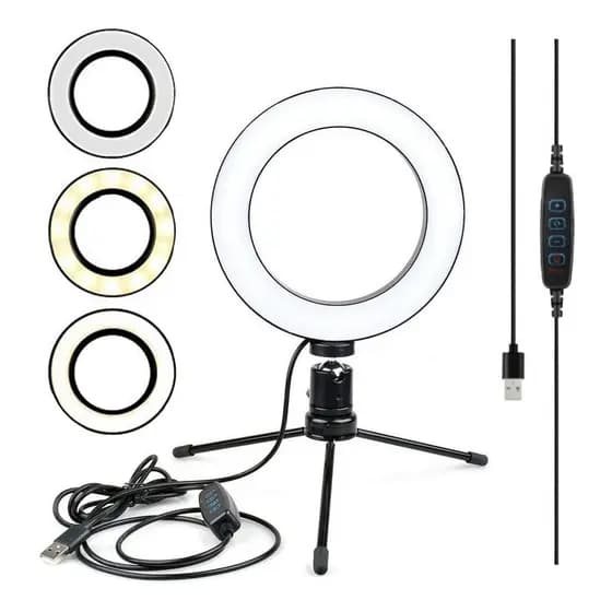 Ring Light Led de Mesa Iluminador Pequena Mini Tripé 6 Polegadas