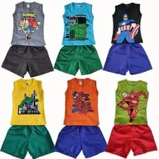 Kit 10 Conjuntos Sortido Infantil Menino Verão Praia 5 Camisetas Regata + 5 Bermudas