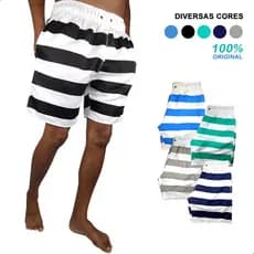 Shorts Praia Masculino Bermuda Mauricinho Verão Tactel Listrado Varias Cores Moda 2022