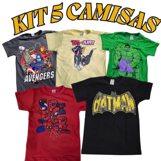 Kit 5 Camisetas Manga Curta Estampado Infantil Menino Sortidos Verão Masculino