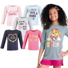 Camisa Manga Longa Infantil Menina Feminino em Algodão Meia Estação Frio Inverno