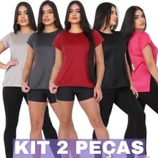 Kit 2 Blusas Camisa Feminina Fitness Academia Dry Fit Camisetas Musculação Treino Tapa Bum Bum