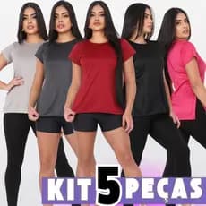 Kit 5 Blusas Camisa Feminina Fitness Academia Dry Fit Camisetas Musculação Treino Tapa Bum Bum
