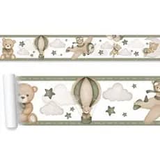 Adesivo de Parede Faixa Infantil Urso Aviador Verde