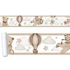 Adesivo de Parede Faixa Infantil Urso Aviador Marrom