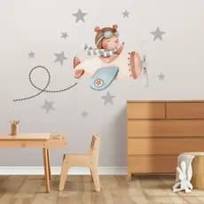 Adesivo de Parede Infantil Urso Aviador Aquarela