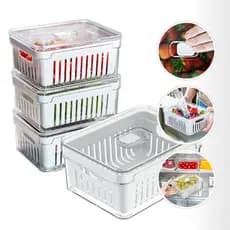 Kit 4 Organizadores 2,2 Litros Geladeira Acrílico para Legumes Vegetais Frutas Verduras Cozinha OU