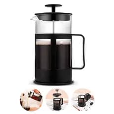 Cafeteira Prensa Francesa 1 Litro Vidro e Inox para Café, Chá e Leite Cremoso