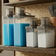 Kit 4 Potes Dispenser Lavanderia Porta Sabão Amaciante Condimentos Cozinha 3L e 1,9L c/ Bico Dosador