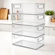 Kit 4 Organizador de Armário Multiuso Transparente Empilhável Gaveta Cozinha Despensa Geladeira