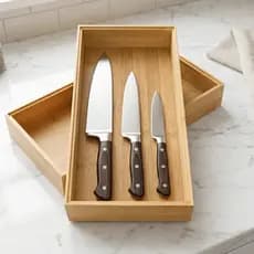 Organizador Porta Talheres Premium Modular para Gaveta Cozinha Utensilios Bambu Natural Resistente