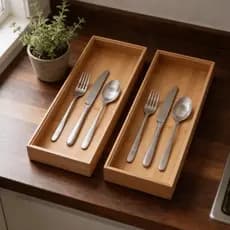 Kit 2 Porta Talheres Organizador Multiuso para Gaveta Cozinha Utensilios Bambu Natural Resistente
